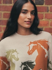 Neutral Crew Neck Horse Graphic Knit Look Jumper - Image 4 of 7