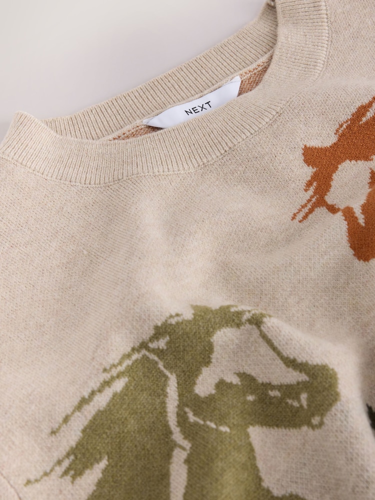 Neutral Crew Neck Horse Graphic Knit Look Jumper - Image 7 of 7