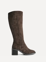 Linzi Brown Suede Canvas Block Heeled High Leg Boots - Image 2 of 5