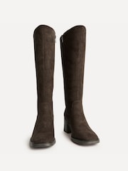 Linzi Brown Suede Canvas Block Heeled High Leg Boots - Image 3 of 5