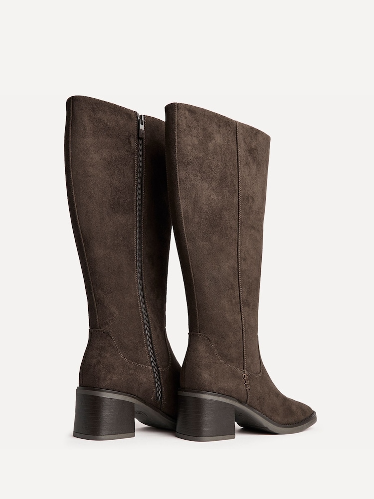 Linzi Brown Suede Canvas Block Heeled High Leg Boots - Image 5 of 5 Linzi Brown Suede Canvas Block Heeled High Leg Boots - Image 5 of 5