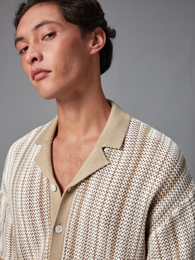 Natural Relaxed Crochet Button Through Shirt - Image 1 of 8