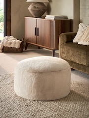 Natural Faux Fur Drum Footstool - Image 1 of 4