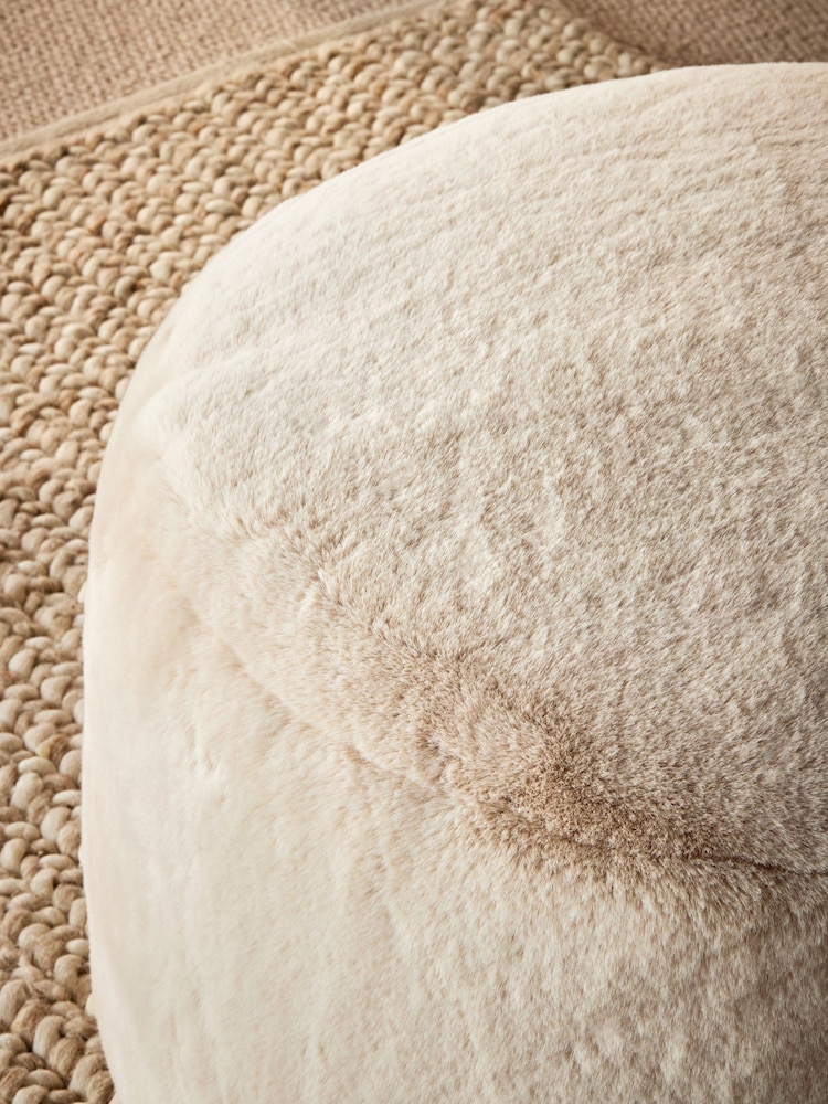 Natural Faux Fur Drum Footstool - Image 2 of 4