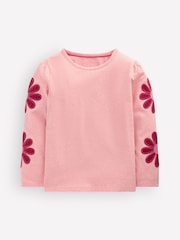 Boden Pink Puff Sleeve Appliqué  T-Shirt - Image 1 of 3