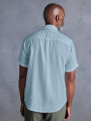 Light Blue Standard Collar Signature 100% Linen Short Sleeve Shirt - Image 3 of 7