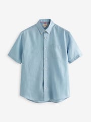 Light Blue Standard Collar Signature 100% Linen Short Sleeve Shirt - Image 5 of 7