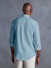 Light Blue Standard Collar Signature 100% Linen Long Sleeve Shirt - Image 3 of 9