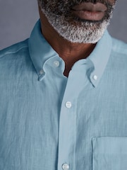 Light Blue Standard Collar Signature 100% Linen Long Sleeve Shirt - Image 5 of 9