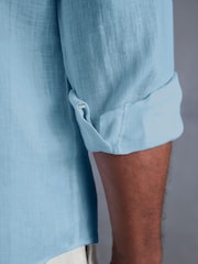 Light Blue Standard Collar Signature 100% Linen Long Sleeve Shirt - Image 6 of 9