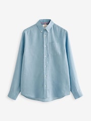 Light Blue Standard Collar Signature 100% Linen Long Sleeve Shirt - Image 7 of 9