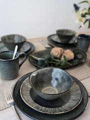 Dutch Rose Green Set of 4 Dinner Plates 12 Piece Set with Pasta Bowls - Image 2 of 4
