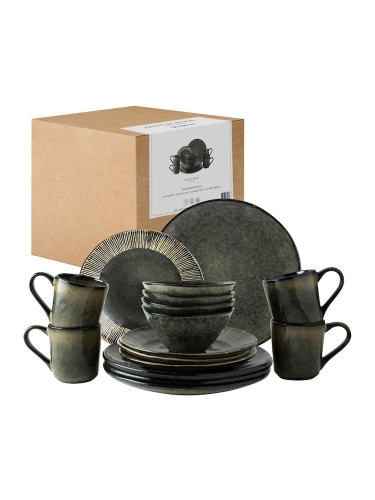 Dutch Rose Green Set of 4 Dinner Plates 12 Piece Set with Pasta Bowls - Image 4 of 4 Dutch Rose Green Set of 4 Dinner Plates 12 Piece Set with Pasta Bowls - Image 4 of 4