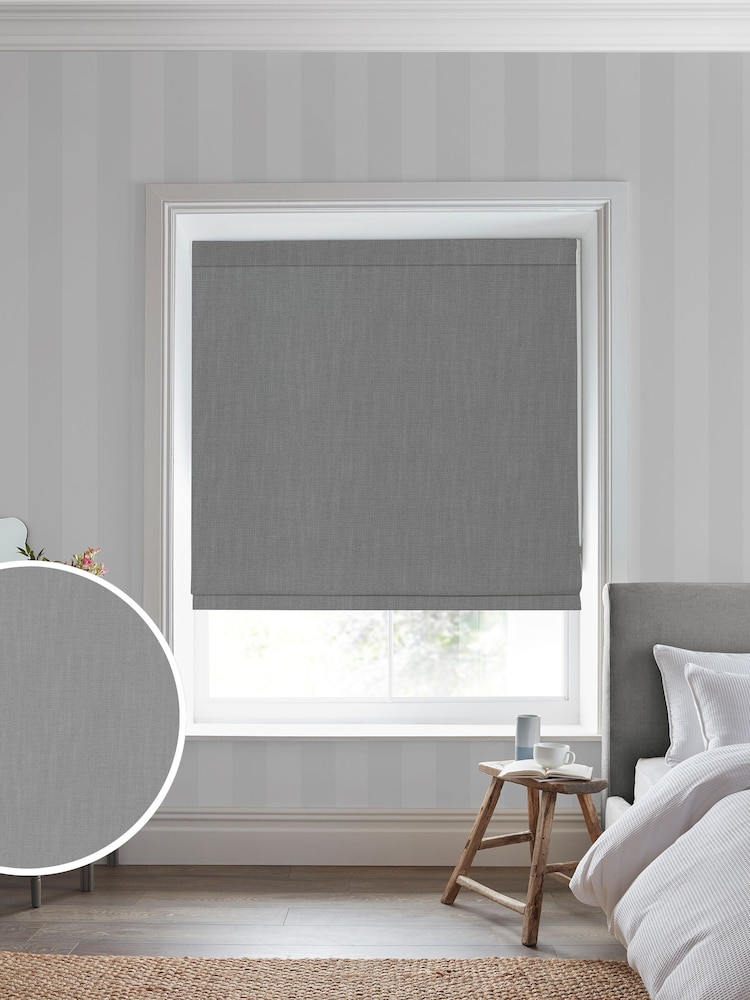 Laura Ashley Grey Swanson Steel Made to Measure Roman Blind - Image 1 of 7