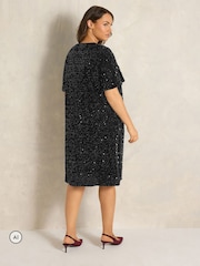 Evans Black Velvet Sequin Embellished Dress - Image 3 of 6