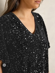 Evans Black Velvet Sequin Embellished Dress - Image 4 of 6