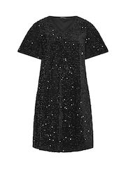 Evans Black Velvet Sequin Embellished Dress - Image 5 of 6