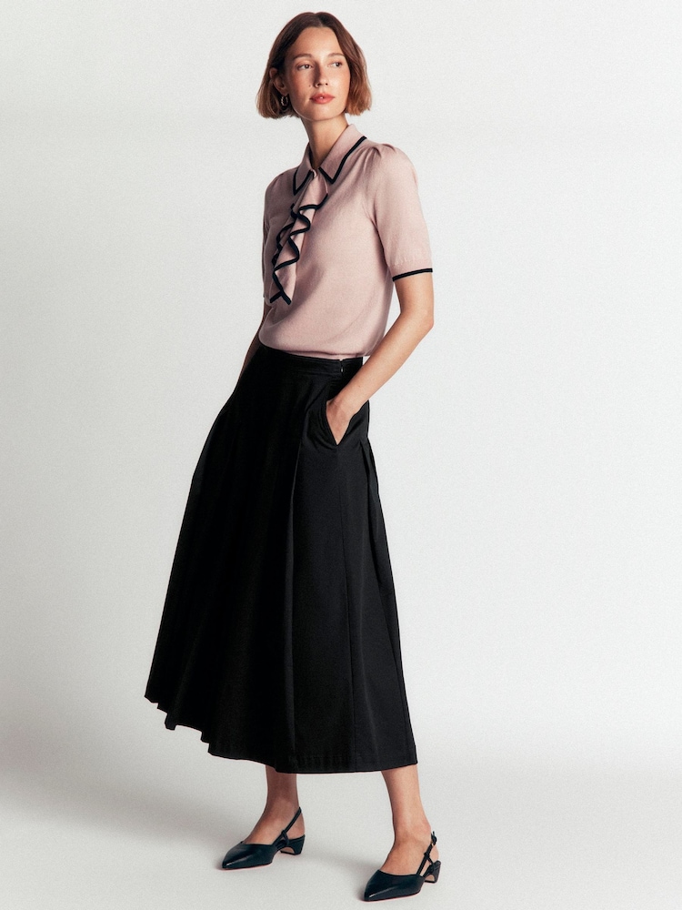 Boden Black Aya cotton sateen Midi Skirt - Image 1 of 5 Boden Black Aya cotton sateen Midi Skirt - Image 1 of 5