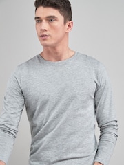 Marl gris - Ajustement régulier - T-shirt à manches longues de cou d'équipage - Image 1 de 4