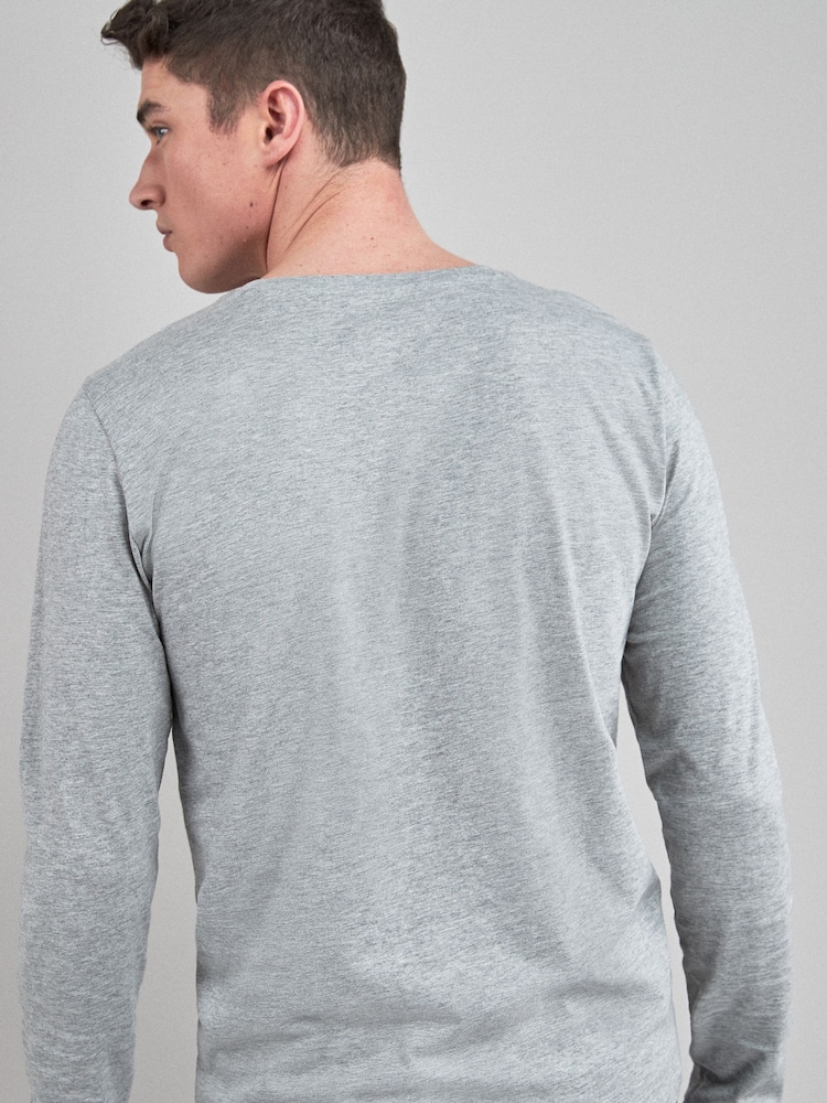 Marl gris - Ajustement régulier - T-shirt à manches longues de cou d'équipage - Image 2 of 4
