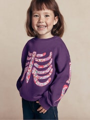 Boden Purple Bobbie Skeleton Appliqué Sweatshirt - Image 1 of 3