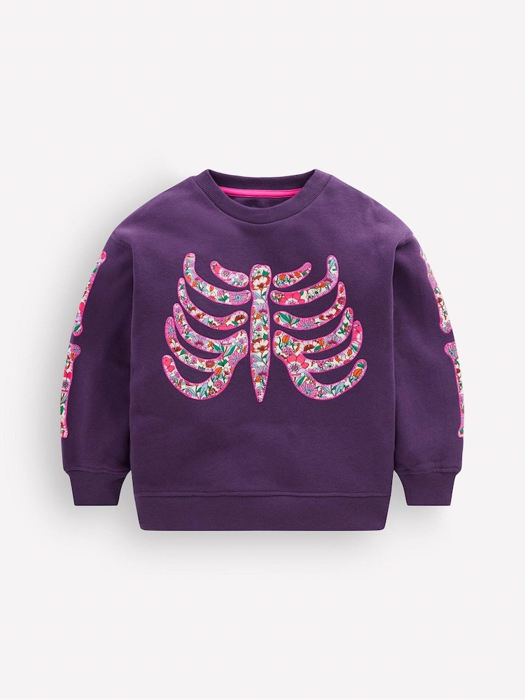 Boden Purple Bobbie Skeleton Appliqué Sweatshirt - Image 2 of 3 Boden Purple Bobbie Skeleton Appliqué Sweatshirt - Image 2 of 3