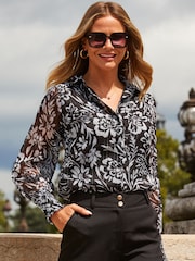 Sosandar Black Paisley Print Shirred Cuff Shirt - Image 1 of 5
