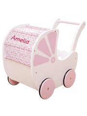 JoJo Maman Bébé Pink Fleur Wooden Push-Along Toy Pram - Image 5 of 6