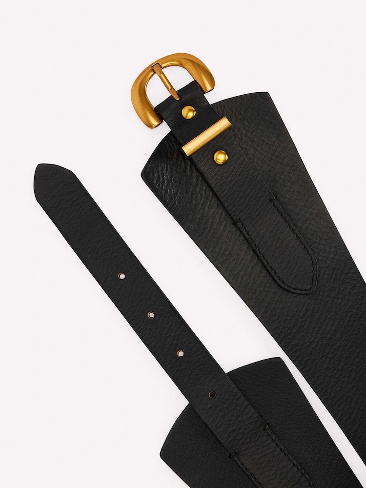 Boden Black Leather Wide Waist Belt - Image 2 of 2