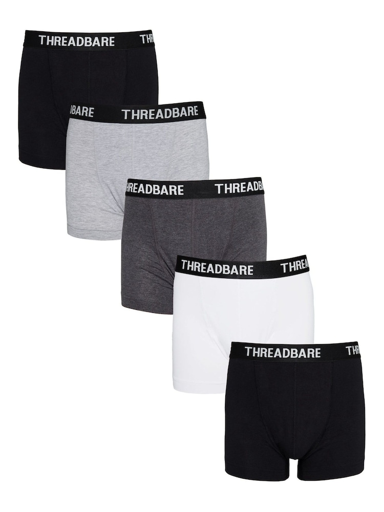 Threadbare Black/Grey Hipster Boxers 5 Packs - Image 1 of 6