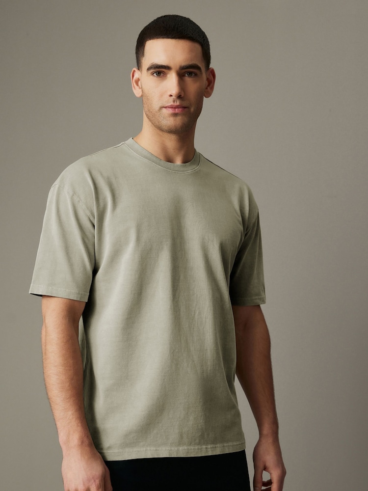 Sage Green Garment Dye Heavyweight Relaxed 100% Cotton T-Shirt - Image 1 of 8