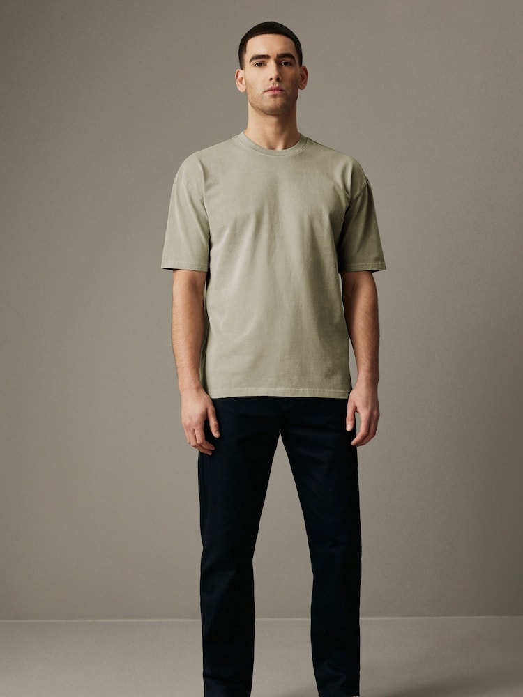 Sage Green Garment Dye Heavyweight Relaxed 100% Cotton T-Shirt - Image 2 of 8 Sage Green Garment Dye Heavyweight Relaxed 100% Cotton T-Shirt - Image 2 of 8