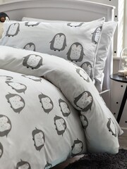 Grey Kids Appliqué Fleece Penguin Duvet Cover And Pillowcase Set - Image 2 of 4