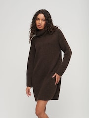 Superdry Brown Knnitted Roll Neck Jumper Dress - Image 1 of 6