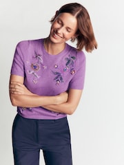Boden Purple Ria Embellished Knit T-Shirt - Image 4 of 5