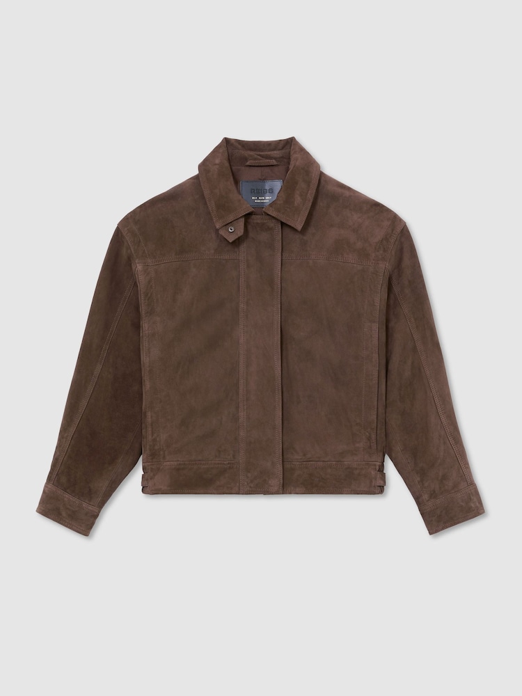 Reiss Brown Cooper Petite Suede Relaxed-Fit Jacket - Image 2 of 9