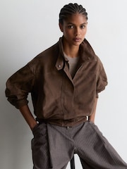 Reiss Brown Cooper Petite Suede Relaxed-Fit Jacket - Image 6 of 9
