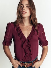 Күлгін - Boden Ruffle V мойын кружевной топ - 6суретінің 1 суреті