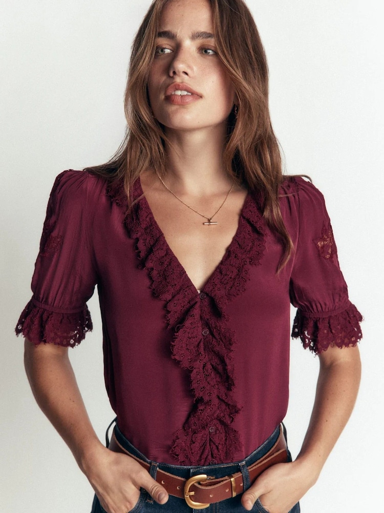 Күлгін - Boden Ruffle V мойын кружевной топ - 6суретінің 1 суреті