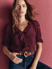 Күлгін - Boden Ruffle V мойын кружевной топ - 6суретінің 3 суреті