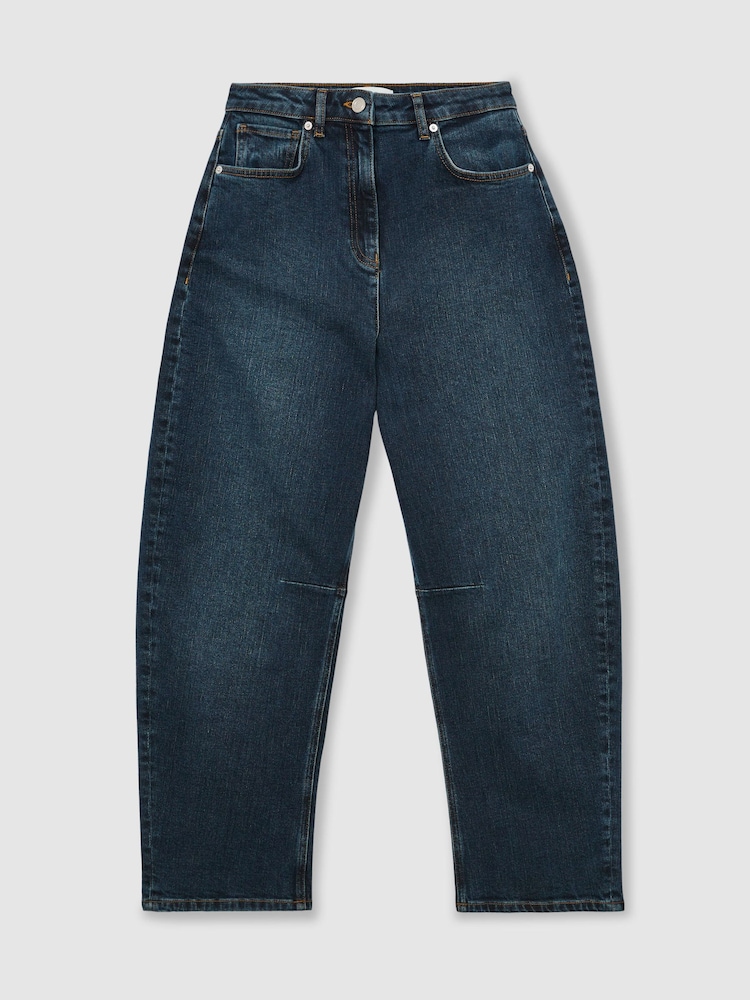 Reiss Antique Mid Blue Levitt Barrel-Leg Jeans - Image 2 of 6 Reiss Antique Mid Blue Levitt Barrel-Leg Jeans - Image 2 of 6