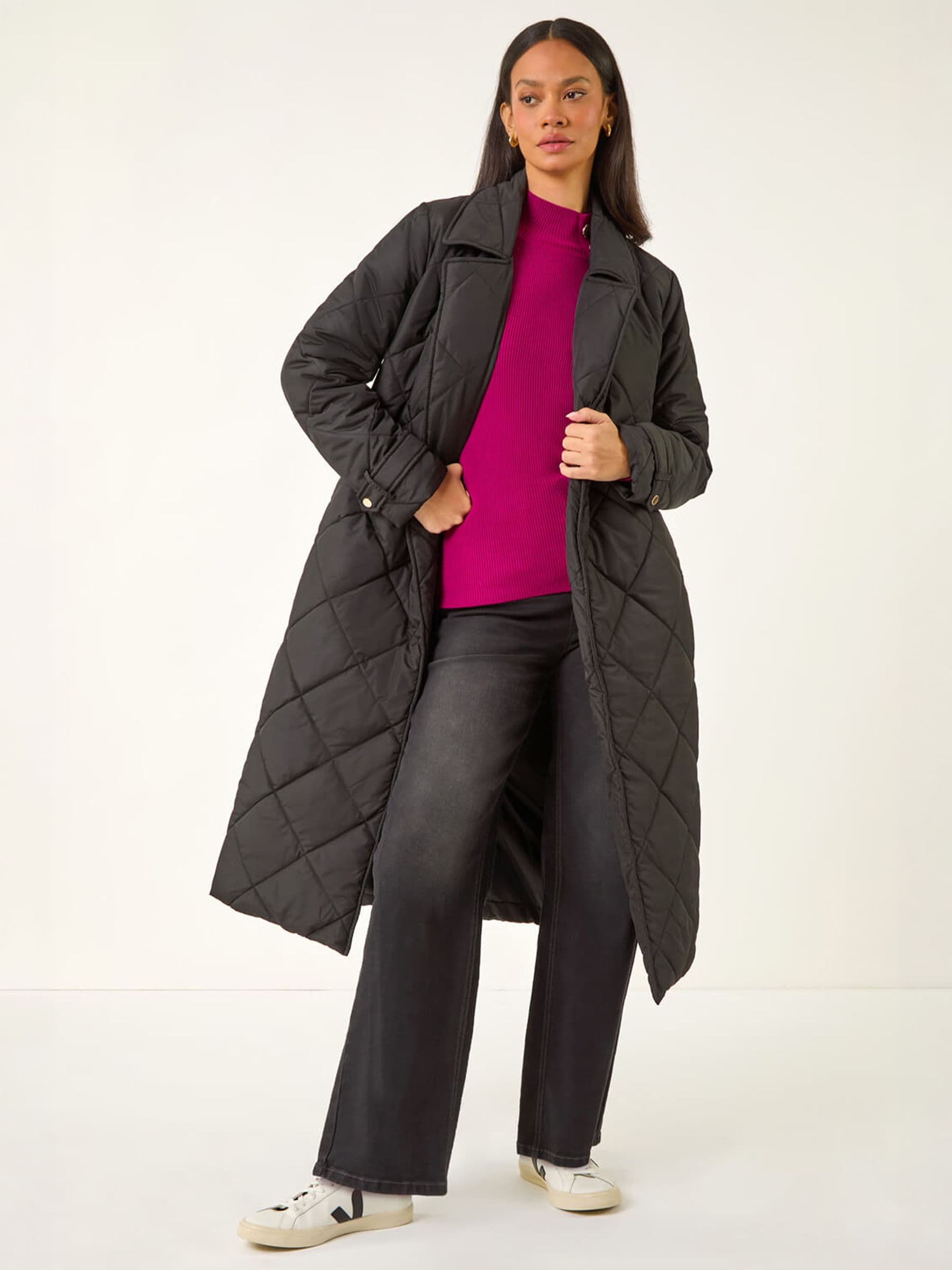 Roman Black Chevron Wrap Quilted Puffer Coat - Image 5