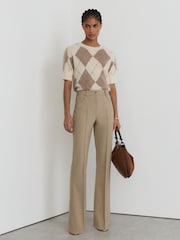 Reiss Neutral Sofia Flared Twill Seam-Detail Trousers - Image 1 of 6