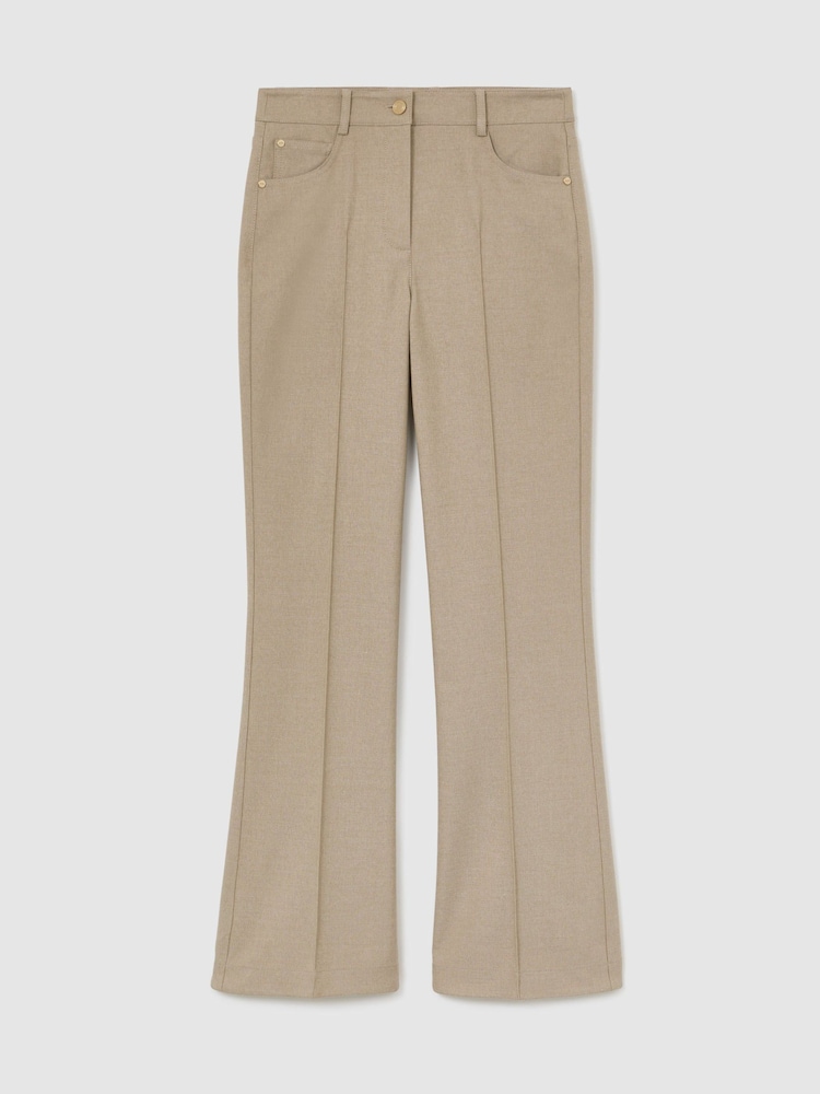 Reiss Neutral Sofia Flared Twill Seam-Detail Trousers - Image 2 of 6