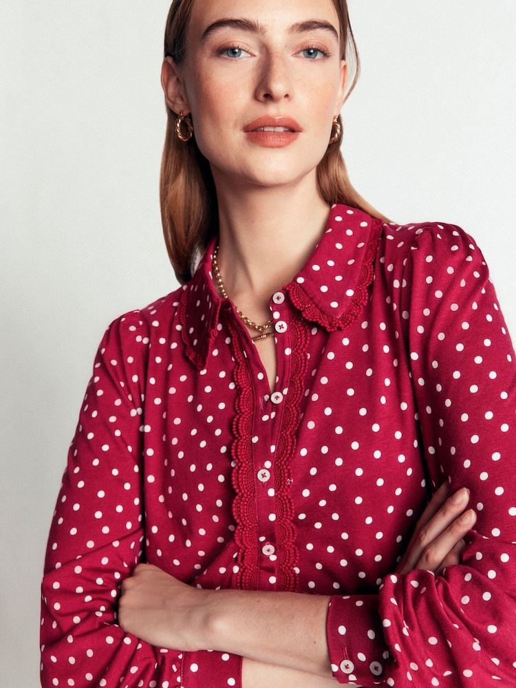 Boden Red Lena Lace Frill Collar Blouse - Image 1 of 6 Boden Red Lena Lace Frill Collar Blouse - Image 1 of 6