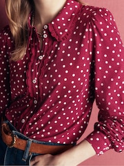 Boden Red Lena Lace Frill Collar Blouse - Image 2 of 6
