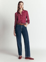 Boden Red Lena Lace Frill Collar Blouse - Image 4 of 6