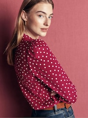Boden Red Lena Lace Frill Collar Blouse - Image 5 of 6