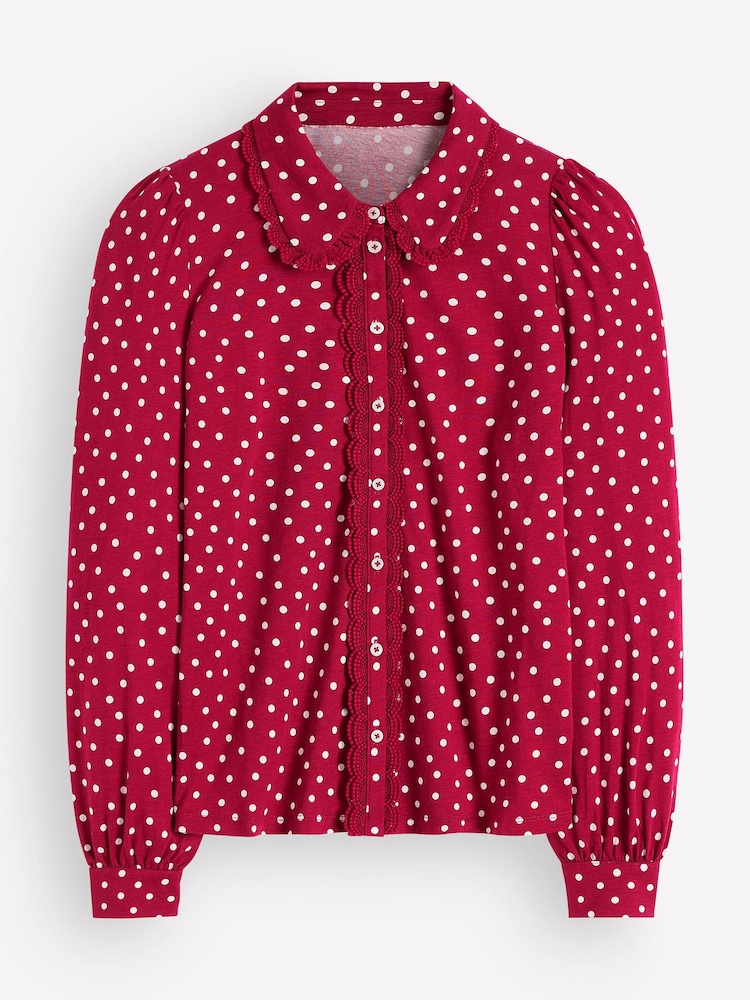 Boden Red Lena Lace Frill Collar Blouse - Image 6 of 6 Boden Red Lena Lace Frill Collar Blouse - Image 6 of 6