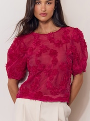 Lipsy Red 3D Floral Textured T-Shirt - Image 1 of 5